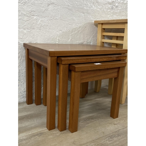 182 - Two nests of tables, one teak and one beech