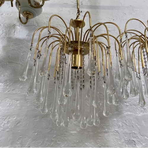 187 - A pair of Murano brass and glass teardrop chandeliers