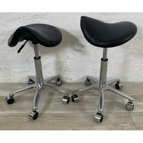 188 - A pair of Dir black leatherette and chrome plated saddle stools