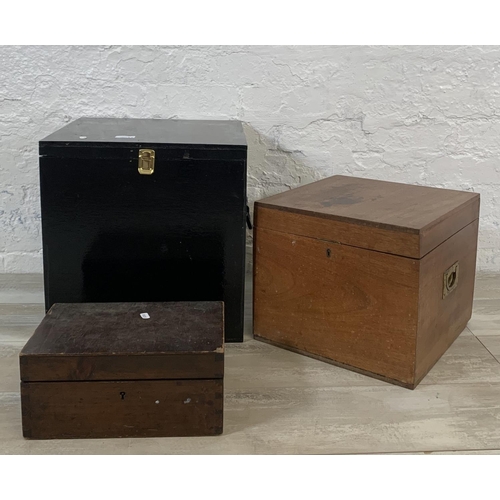 192 - Three various wooden storage boxes - largest approx. 42cm high x 40cm wide x 40cm deep