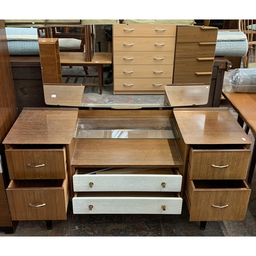 208 - A mid 20th century Limelight Furniture teak and grey painted three piece bedroom suite