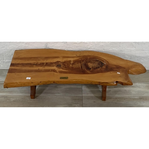 210 - An yew wood live edge tree slice coffee table - approx. 35cm high x 54cm wide x 134cm long