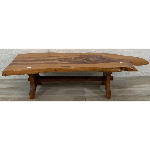 210 - An yew wood live edge tree slice coffee table - approx. 35cm high x 54cm wide x 134cm long