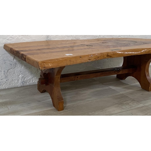 210 - An yew wood live edge tree slice coffee table - approx. 35cm high x 54cm wide x 134cm long