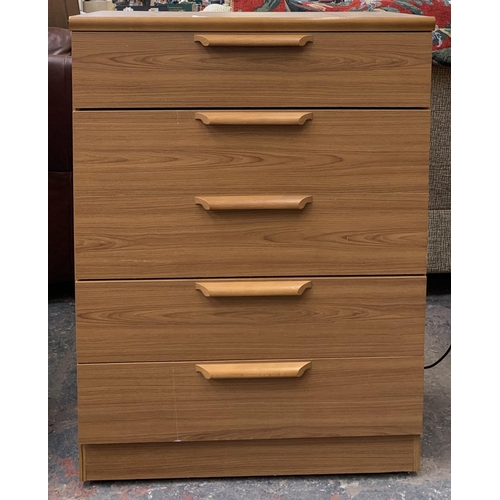 224 - A teak effect chest of drawers - approx. 105cm high x 77cm wide x 42cm deep