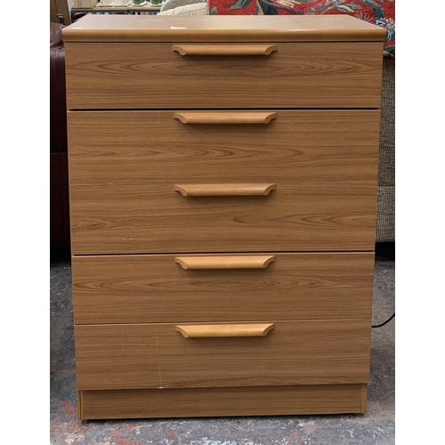 224 - A teak effect chest of drawers - approx. 105cm high x 77cm wide x 42cm deep