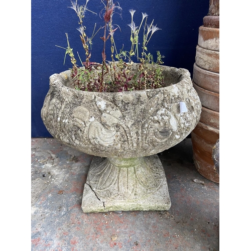 231 - A collection of garden planters to include terracotta, cast stone, blue glazed etc.