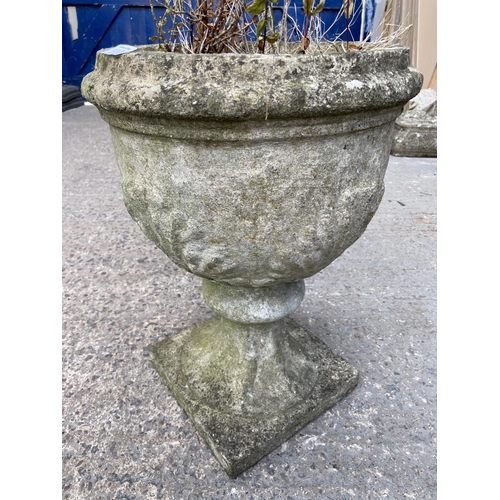 231B - A cast stone pedestal garden planter - approx. 50cm high x 36cm diameter