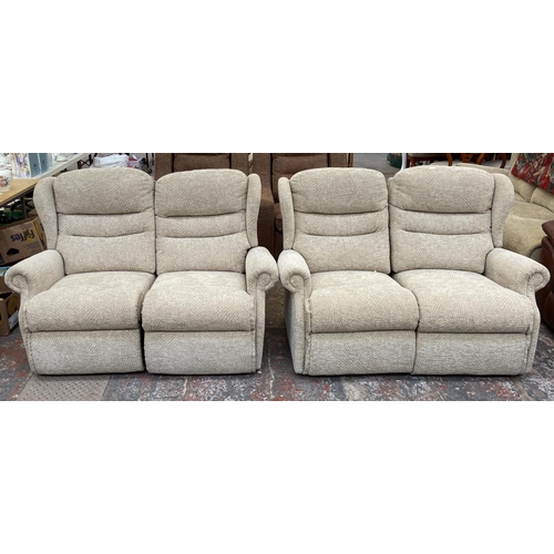 240 - Two Sherborne fabric upholstered two seater sofas, one reclining and one other