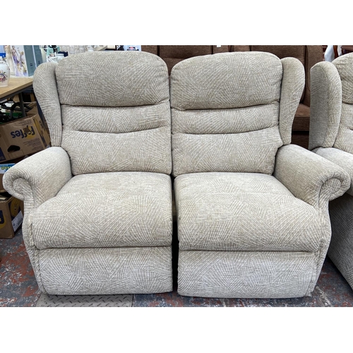 240 - Two Sherborne fabric upholstered two seater sofas, one reclining and one other