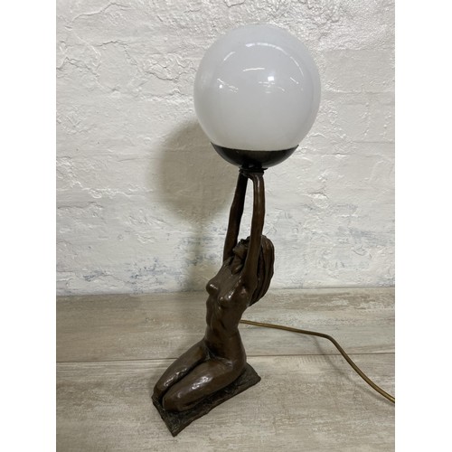 25 - An Art Deco style bronzed nude lady table lamp - approx. 46cm high