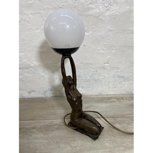 25 - An Art Deco style bronzed nude lady table lamp - approx. 46cm high