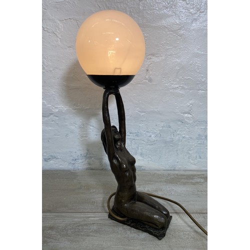 25 - An Art Deco style bronzed nude lady table lamp - approx. 46cm high