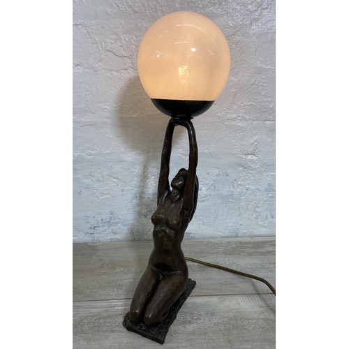 25 - An Art Deco style bronzed nude lady table lamp - approx. 46cm high