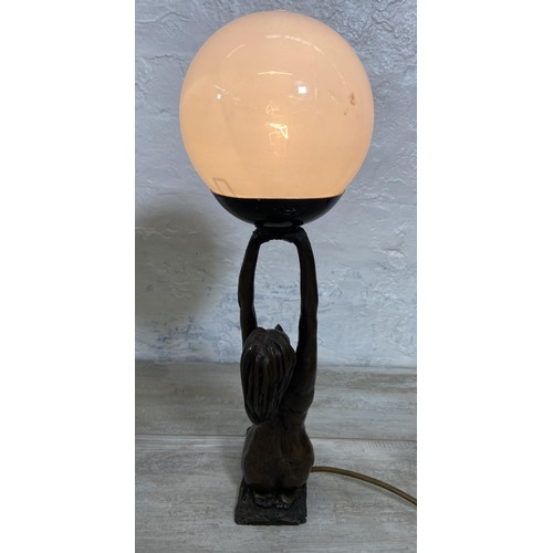 25 - An Art Deco style bronzed nude lady table lamp - approx. 46cm high