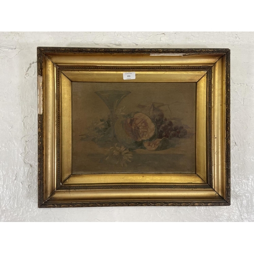 255 - A late 19th/early 20th century gilt framed oil on canvas of a fruit still life scene signed lower ri... 