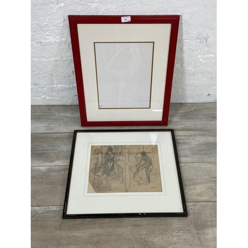 260 - Two framed pictures, one Charles McCall ROI NEAC 'Woman Dressing' pencil drawing and one print of a ... 