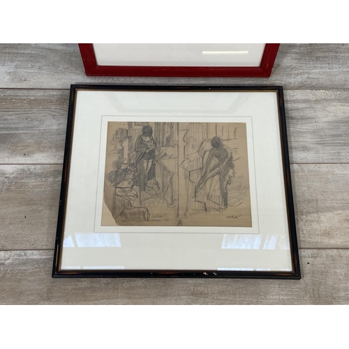 260 - Two framed pictures, one Charles McCall ROI NEAC 'Woman Dressing' pencil drawing and one print of a ... 