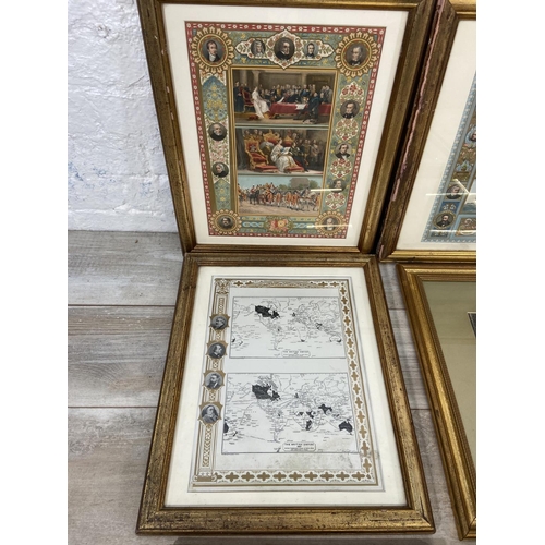 262 - Nine gilt framed prints to include map of the British Empire 1837 and 1897, The Imperial Bodyguard: ... 