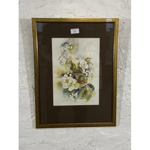 270 - A gilt framed Ella Roberts 'Snowberries' watercolour - approx. 52cm high x 39cm wide