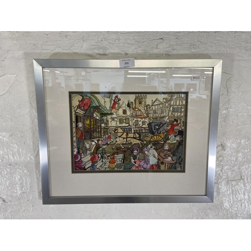 272 - A framed Betty Hughes watercolour of a Victorian street scene - approx. 38cm high x 46cm wide