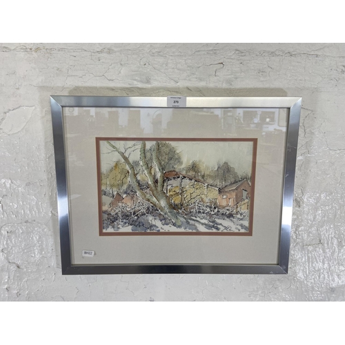 273 - A framed L. Graves watercolour of a farmyard scene - approx. 37cm high x 48cm wide