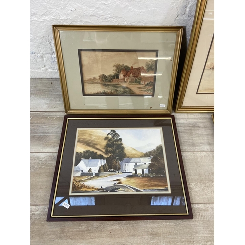 276 - Seven framed pictures to include L. Bowden Clovelly Harbour print, two early 20th century Eastwood w... 