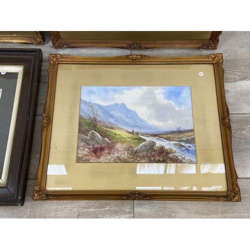 277 - Four framed pictures, two E. Clarence watercolours, one J. A. Jameson watercolour of Warkworth Castl... 