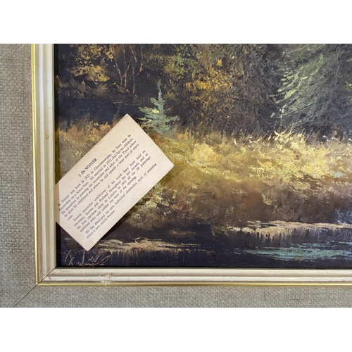 283 - Two framed pictures, one mid 20th century J. De Nooyer oil on canvas of a mountain lakeside scene - ... 