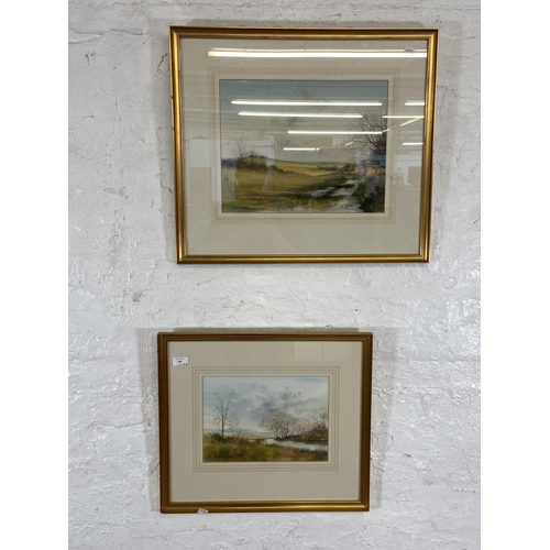 284 - Two gilt framed Ken J. Messer (1931-2018) watercolours of landscapes - largest approx. 58cm high x 6... 