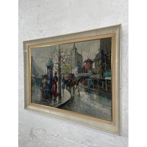 287 - A mid 20th century framed Landini oil on canvas of a street scene - approx. 75cm high x 106cm wide