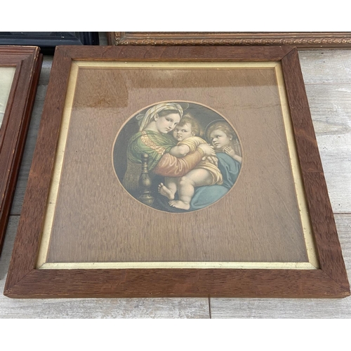 291 - Four framed pictures, two prints, one oil on canvas and one oleograph - largest approx. 36cm high x ... 