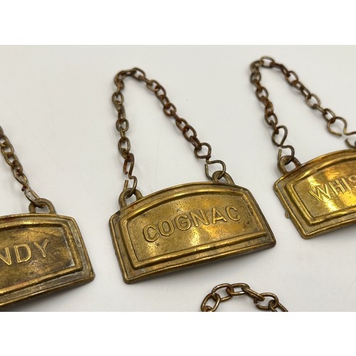 2213 - Six vintage brass decanter labels