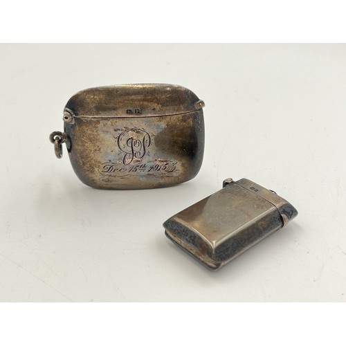 2206 - Two early 20th century hallmarked sterling silver vesta cases, one Chester 1903 and one Birmingham 1... 