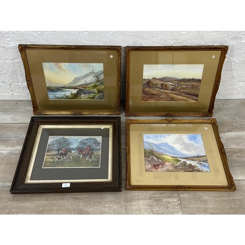 277 - Four framed pictures, two E. Clarence watercolours, one J. A. Jameson watercolour of Warkworth Castl... 