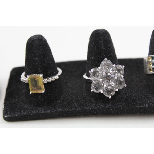 2081 - Eight sterling silver gemstone set rings - approx. gross weight 20g