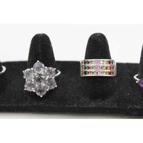 2081 - Eight sterling silver gemstone set rings - approx. gross weight 20g