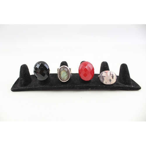 2082 - Four sterling silver gemstone set cocktail rings - approx. gross weight 75g