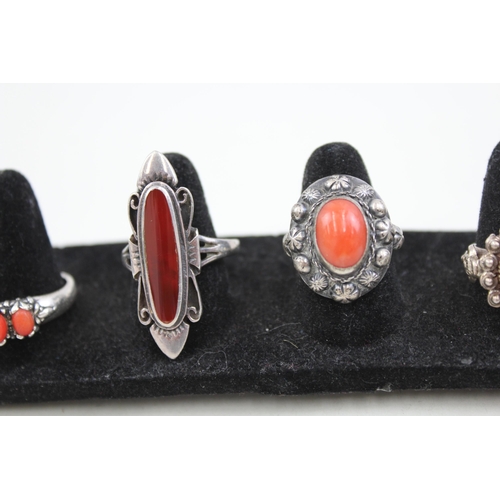 2084 - Seven sterling silver gemstone rings to include moonstone, coral etc. - approx. gross weight 30g