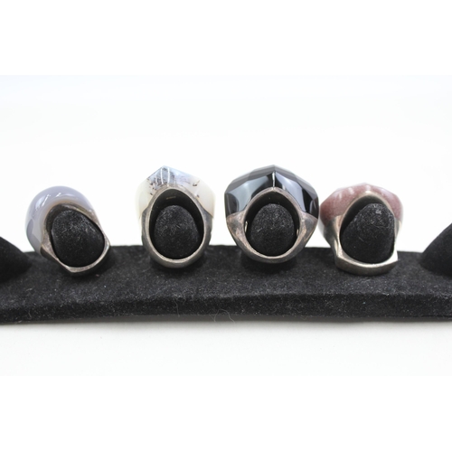 2088 - Four sterling silver gemstone cocktail rings - approx. gross weight 55g