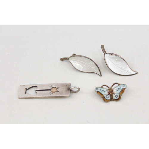 2089 - Three pieces of Scandinavian .925 silver jewellery, one OPRO enamel butterfly brooch, one pair of Da... 