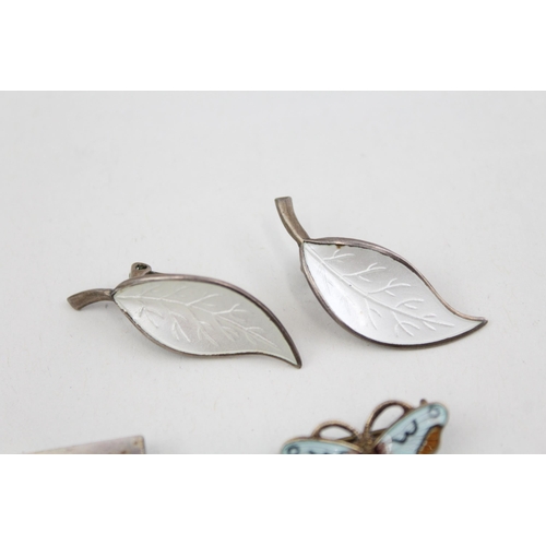 2089 - Three pieces of Scandinavian .925 silver jewellery, one OPRO enamel butterfly brooch, one pair of Da... 