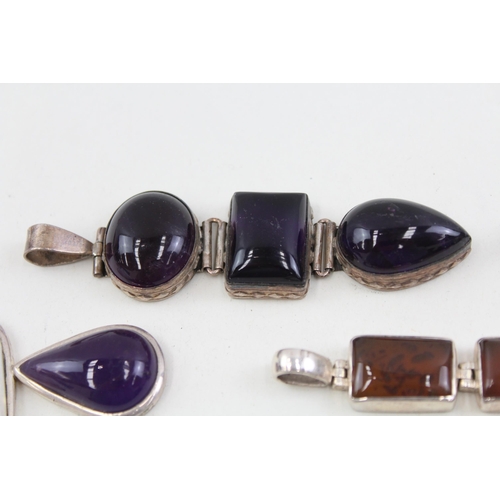 2090 - Five .925 silver gemstone set pendants to include moonstone, quartz etc. - approx. gross weight 75g