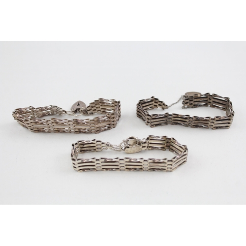 2091 - Three .925 silver gate bracelets with heart shaped clasps - approx. gross weight 47g