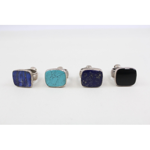 2093 - Four sterling silver gemstone set fobs - approx. gross weight 63g