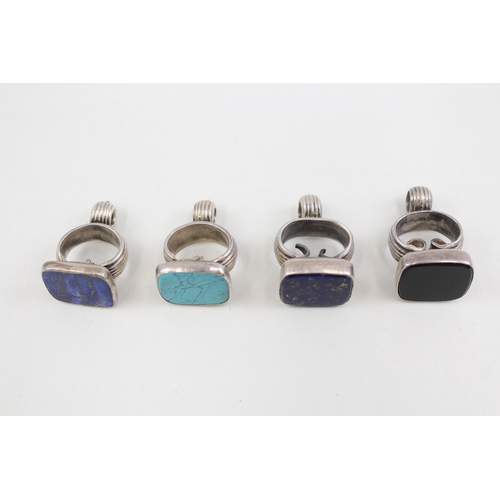 2093 - Four sterling silver gemstone set fobs - approx. gross weight 63g