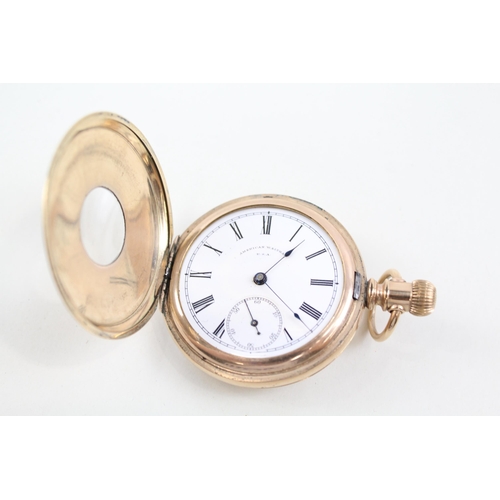 2160 - An antique American Waltham rolled gold hand wind half hunter pocket watch