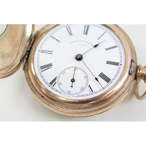 2160 - An antique American Waltham rolled gold hand wind half hunter pocket watch