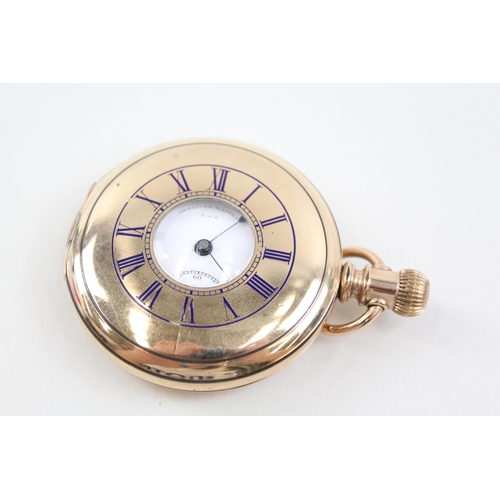 2160 - An antique American Waltham rolled gold hand wind half hunter pocket watch