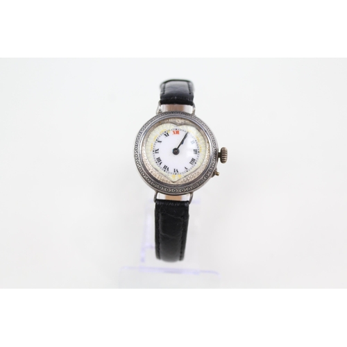 2168 - An early 20th century silver hand wind lady's wristwatch with enamel face